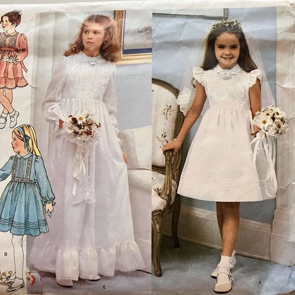 Vintage Little Vogue Girls' Dress & Veil Pattern‎ #1877 Size 8 CUT Vintage